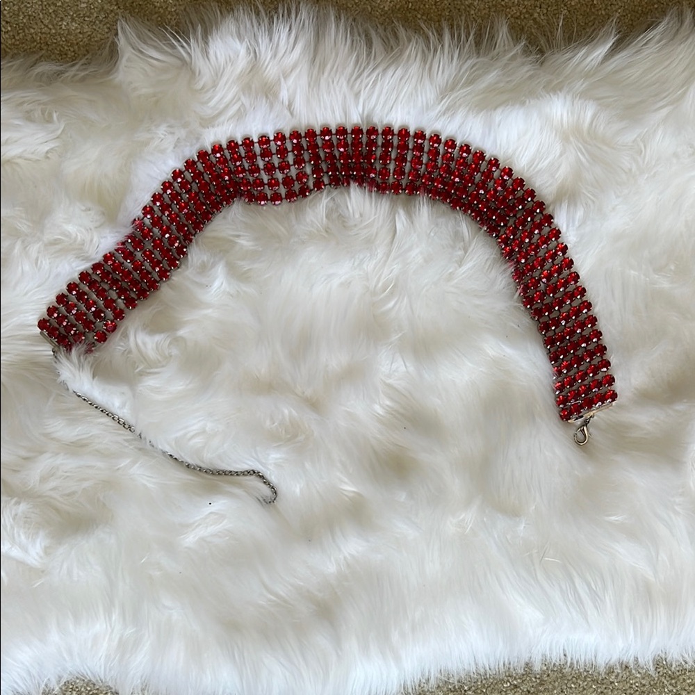 Vintage Y2K Red Rhinestone Chain Belt